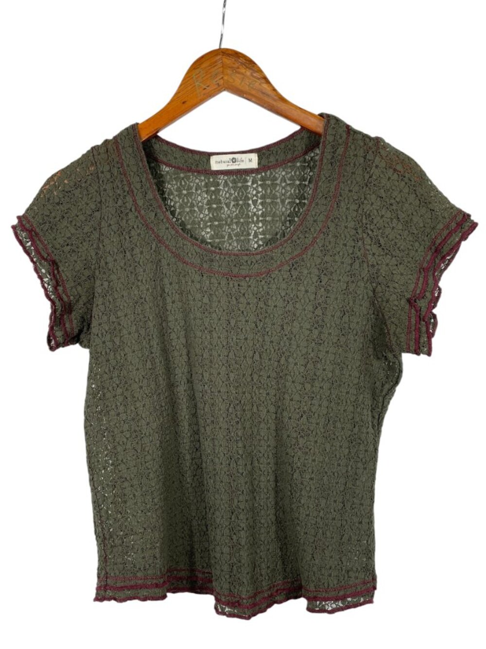 Natural Life Olive Floral Lace Boho Top Contrast Trim Medium Cottagecore - Picture 2 of 10